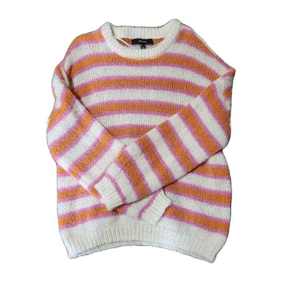 Vero Moda Knit Sweater Orange Pink White Striped Women's Crew Neck, Large - Picture 1 of 3